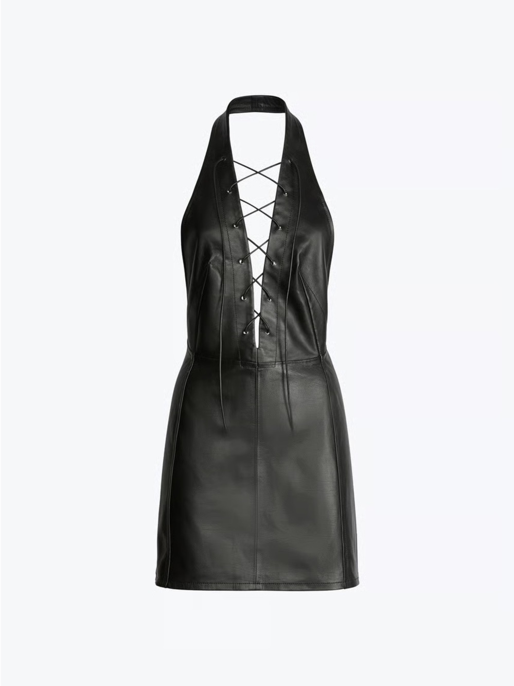 Petar Petrov Black Leather Lace-Up Halter Mini Dress